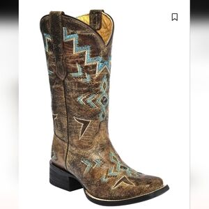 Corral New In Box Youth 5 Turqouise Stud Detail Square Toe Western Cowgirl Boots